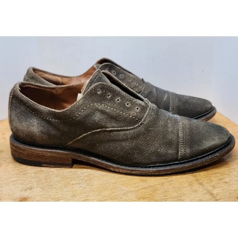 Frye Shoes Suede Paul Bal Brown Oxford Mens slip on Cap Toe‎ size 8.5D